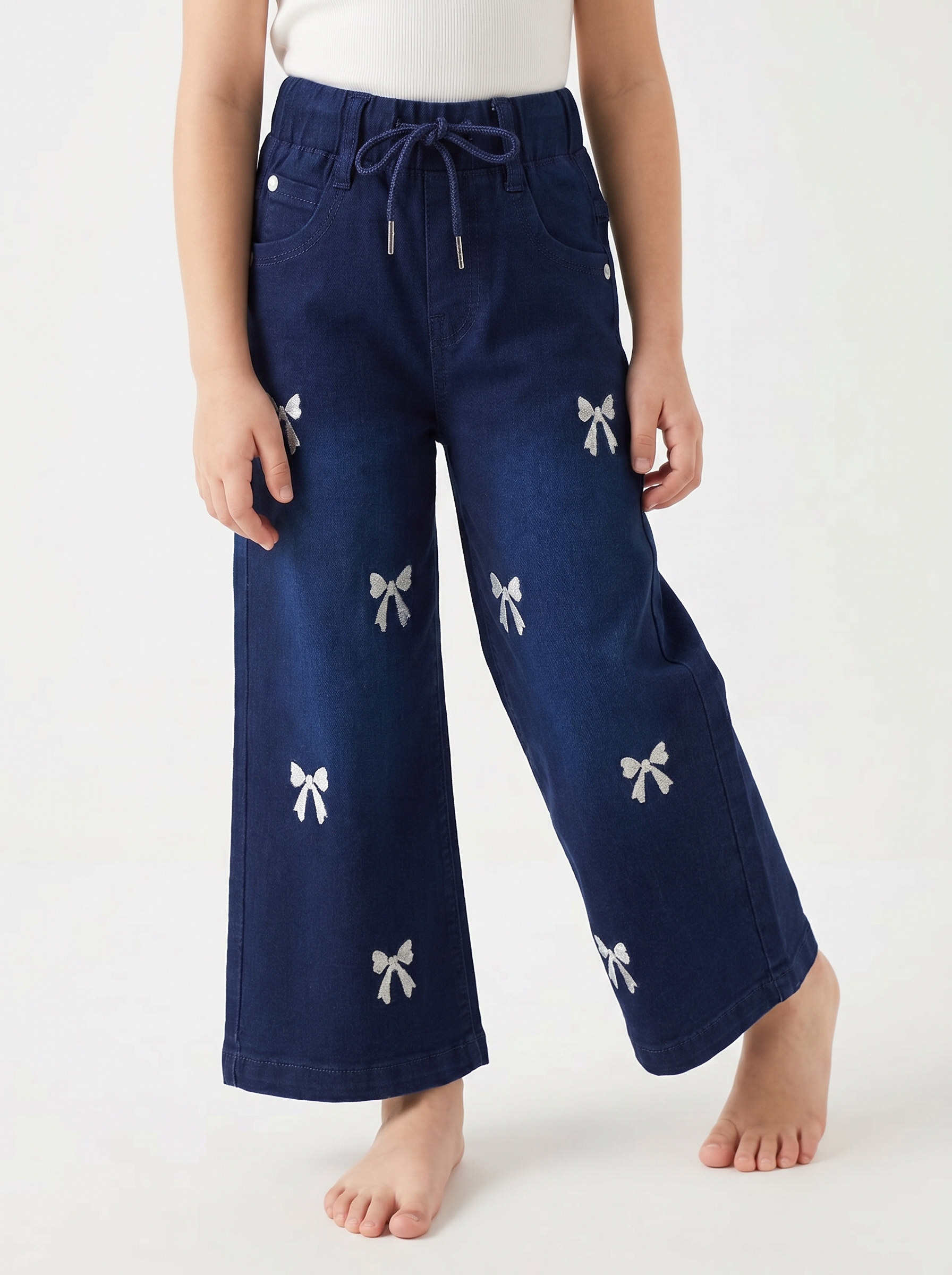 Butterfly Bloom Embroidered Denim Pants (Girls)